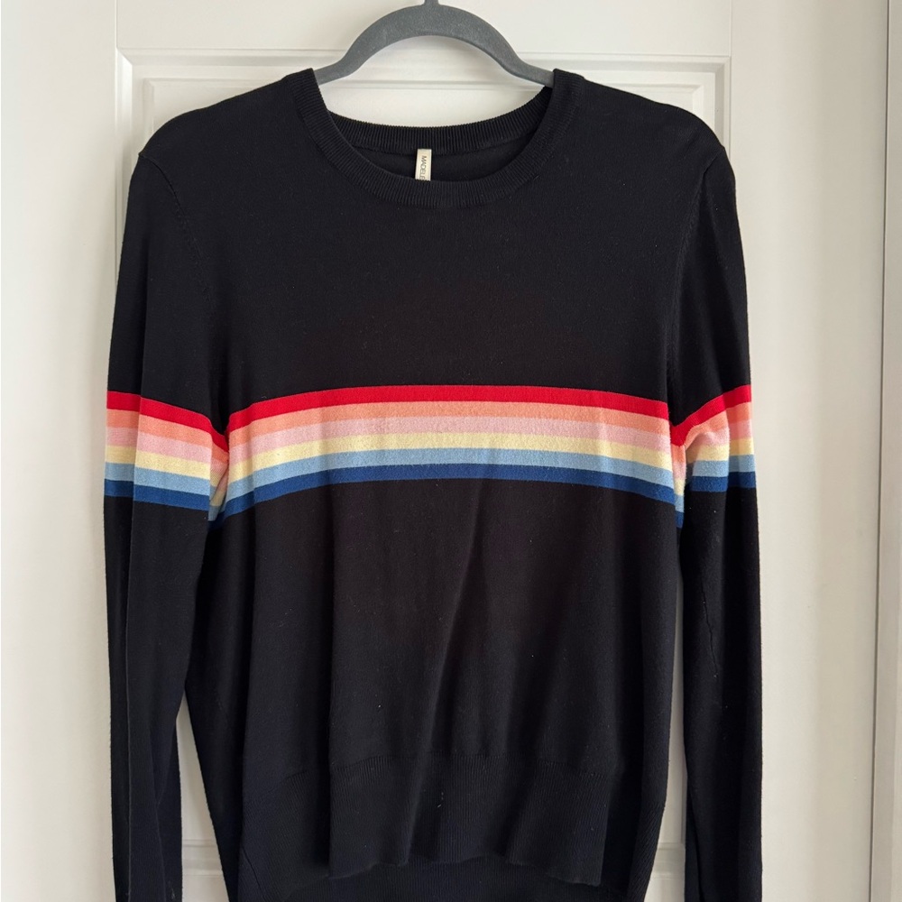 Spiritual Gangster Black Sweater with Multicolor Stripes